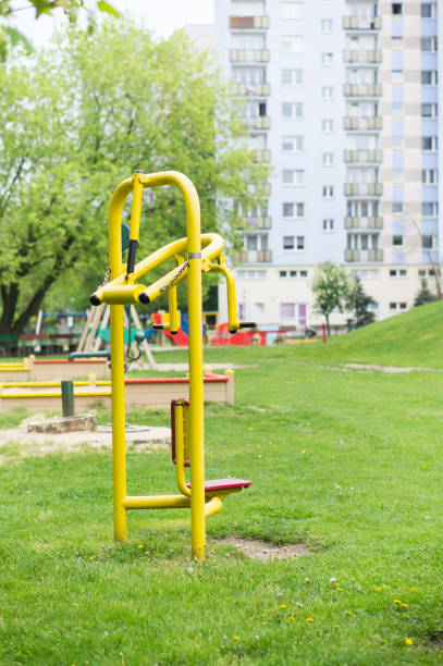 istock Playground equipment and exercise at grass field outdoor 1466326069