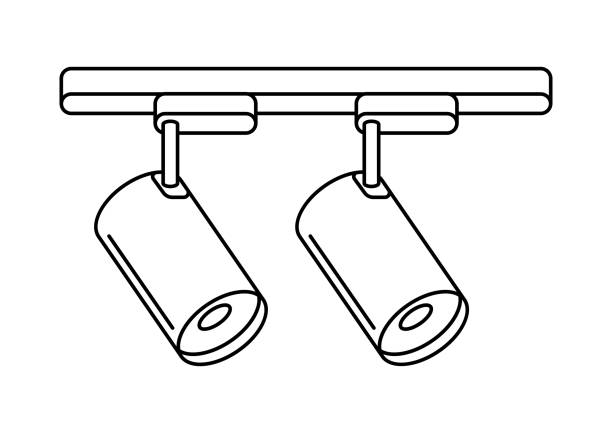 illustration der gleisbeleuchtung. elektrische beleuchtungsanlagen. industrielles oder gesch�äftliches image. icon für website und shop. - einbauspots stock-grafiken, -clipart, -cartoons und -symbole