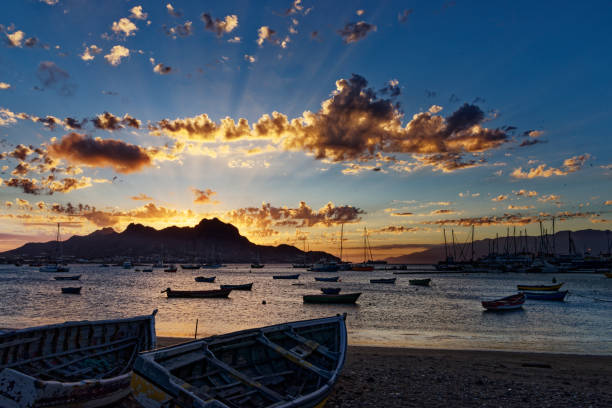 Sunset in Mindelo with Mont Cara in the back