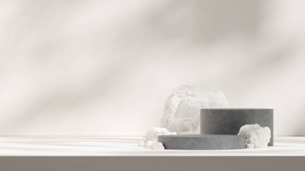 istock Mockup space of grey concrete texture podium in landscape with white rocks and wall 3d image render 1466330020