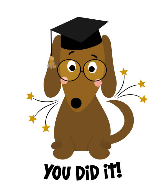 illustrations, cliparts, dessins animés et icônes de art & illustration - dog graduation hat school