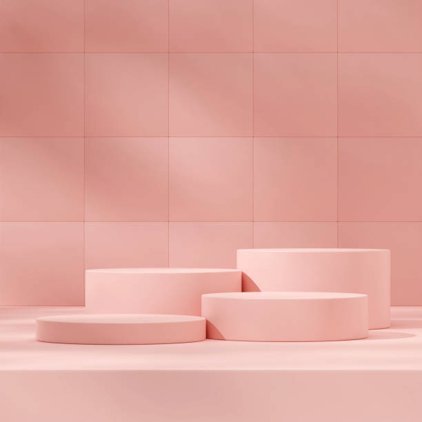 istock bright pink color podium in square square texture wall 3D rendering empty scene 1466330341