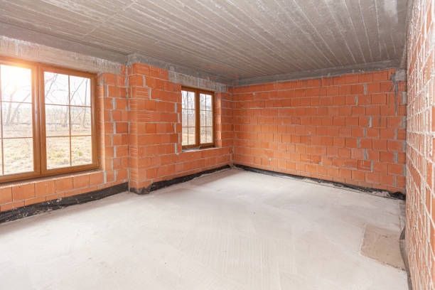 istock Unfinished construction inside red brick house not plastered 1466342910