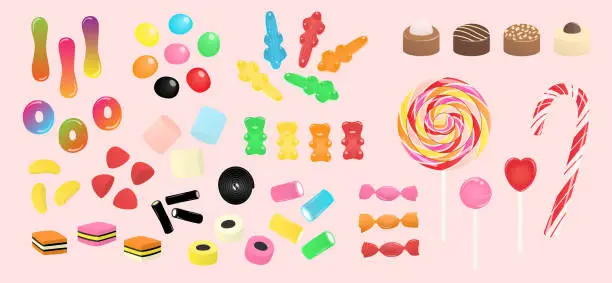 Vector illustration of Sweets for children: chocolate, lollipop, candies and more