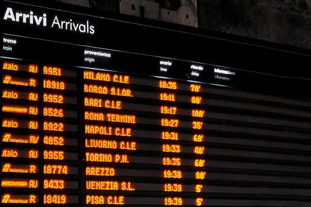 Florence Florence, Italy - September 09, 2022: arrival board in the train station in Florence florence italy airport stock pictures, royalty-free photos & images