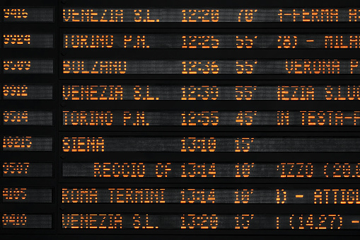 Florence, Italy - September 08, 2022: Departure board in the train station in Florence
