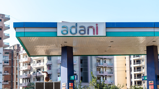Faridabad, Haryana - 15 Feb 2023 - Newly opened Adani Gas fuel station