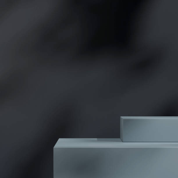 istock Scene mockup minimal grey rectangle podium in square with black wall and shadow 3D rendering 1466352152