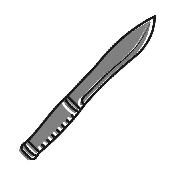 illustrations, cliparts, dessins animés et icônes de linéaire rempli d’icône de couleur grise, couteau de combat tranchant. chasseur d’armes froides et soldat. vecteur noir et blanc simple isolé sur fond blanc - weapon dagger hunting hunter