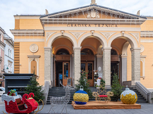 City Market decorated for the winter holidays stock photo