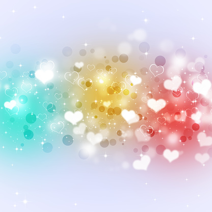holiday valentine day gift background with bright hearts and blurry lights