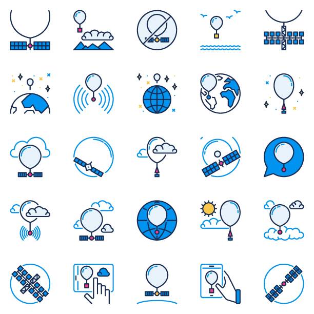 radiosonde colored icons set. spy and weather balloon vector signs - spy balloon 幅插畫檔、美工圖案、卡通及圖標