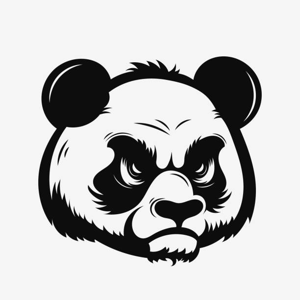 Angry Panda Head Black And White Logo Vector Illustration Stock  Illustration - Download Image Now - iStock