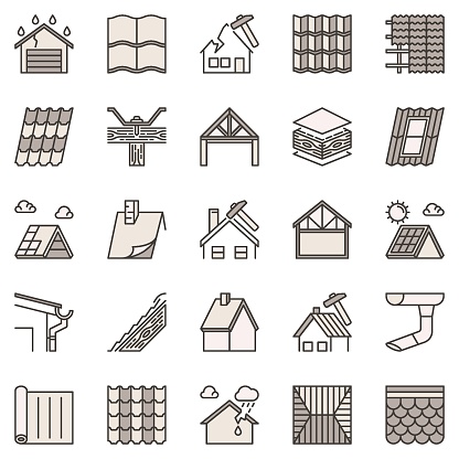 Roof Repair colored icons set. Roofing and Housetop concept modern signs or design elements