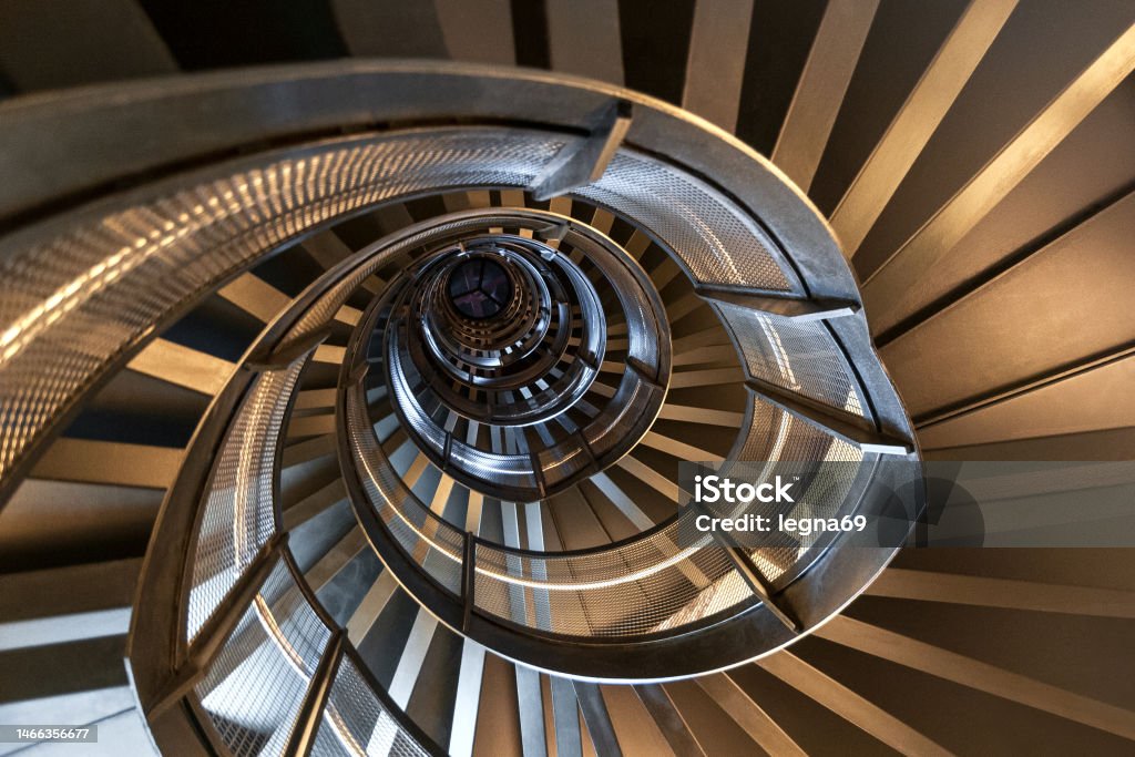 Spiral staircase Modern spiral staircase like a snail High Angle View Stock Photo