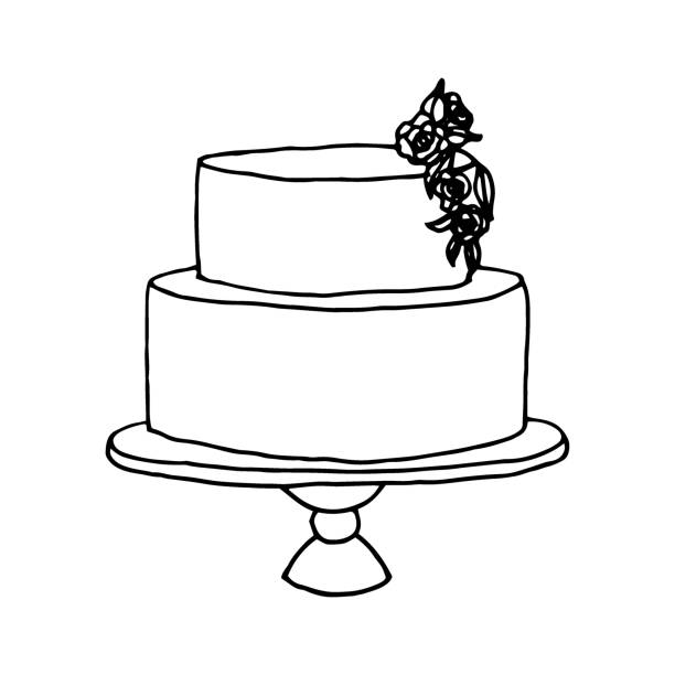 kuvapankkikuvitukset aiheesta häät kerrossänky sileä kakku ruusuilla korkealla jalustalla. vektori käsin piirretty häät jälkiruokakuvake - hääkakku