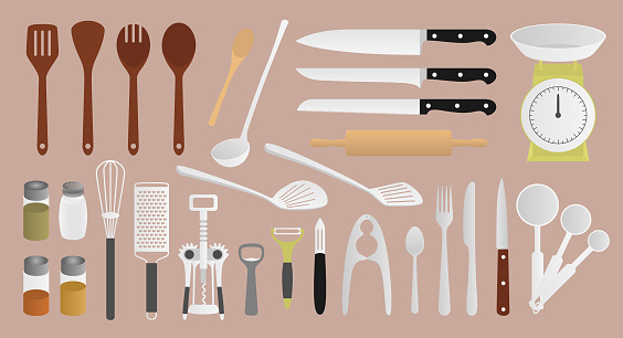Kitchen Objects Examples Kitchen Objects For Cooking Kitchen Utensils Stock Illustration ...