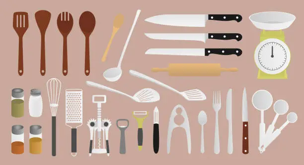 Vector illustration of Kitchen objects for cooking, kitchen utensils