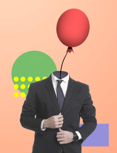 istock Creative artwork. Man with balloon instead of head on pale coral background 1466363270
