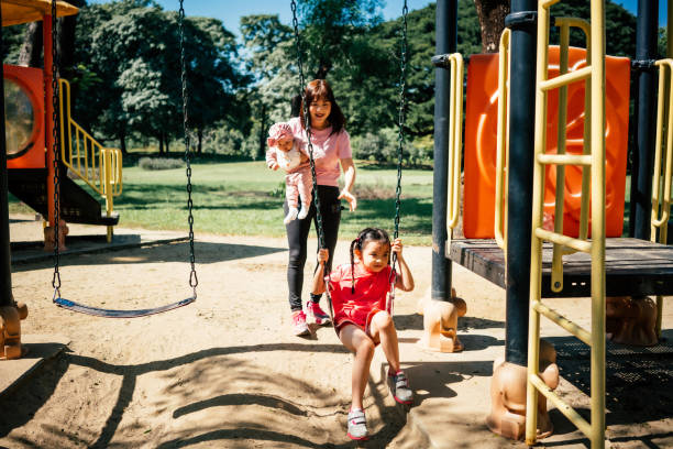 istock Asian little girl having fun swinging 1466363653