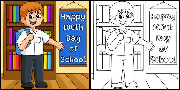 Vector illustration of 100th Day Of School Student with Bag Illustration