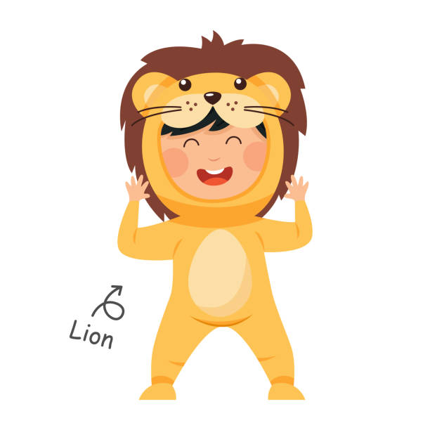 istock Happy child is wearing Lion animal costumes . Vector . 1466364542
