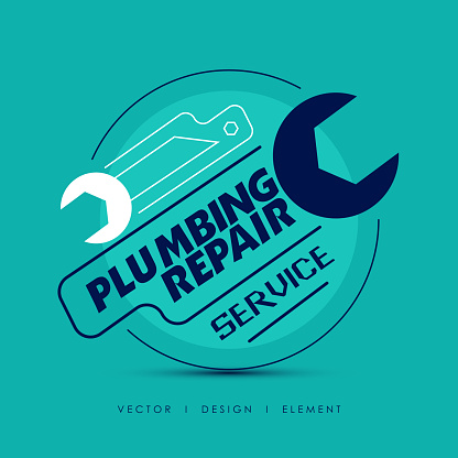 Plumbing repair banner. Vector stylish poster and illustration with the tool and text Plumbing repair on a black background.