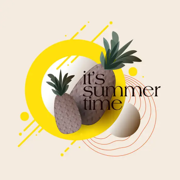 Vector illustration of Modern poster with pineapple, it's summer time