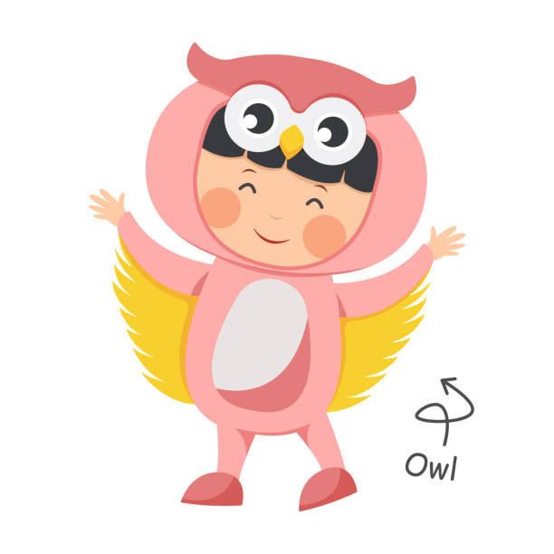 istock Happy child is wearing Owl animal costumes . Vector . 1466365942