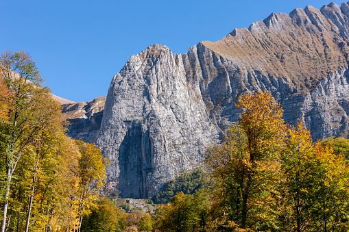 Massive rock autumn wall