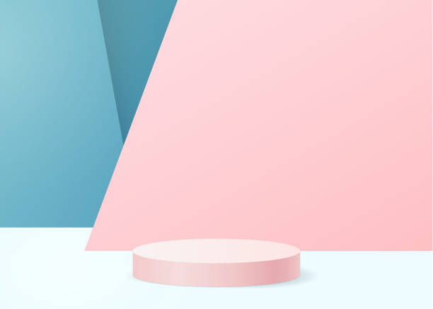 istock pink and blue geometrical background with a product podium. 1466372368