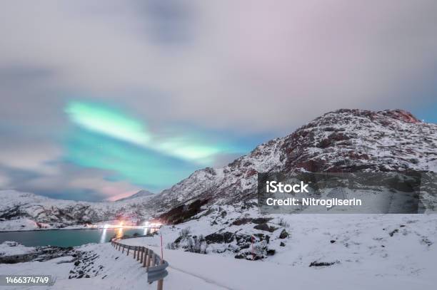 Northern Lights In Winter Landscape Stock Photo - Download Image Now - Astronomy, Aurora Borealis, Aurora Polaris