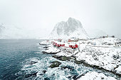 Hamnoy town under heavy snow