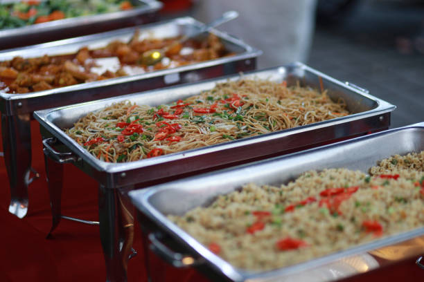 Asian Food Buffet Catering Dining Eating Party Close Up stock photo