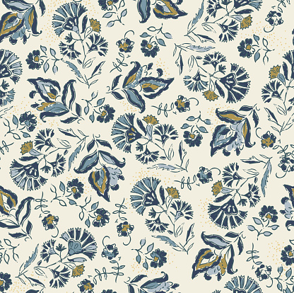 istock Seamless pattern with fantasy flowers, natural wallpaper, floral decoration curly illustration. Paisley printed hand drawn elements. 1466378034