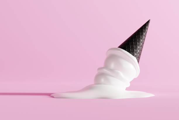 istock Melted ice cream in a black waffle on the ground and pink background. 1466378399