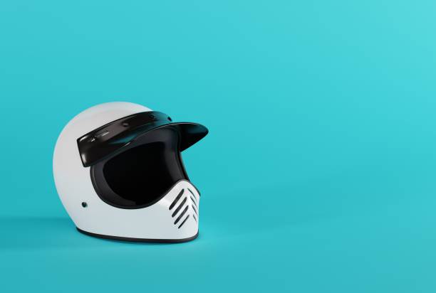 istock Motorcyclist helmet on a blue background. 1466379819
