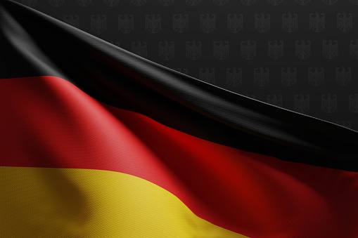 The concept of nationality, patriotism. Germany's relations with other countries. Top view of the flag of Germany. 3D render, 3D illustration.