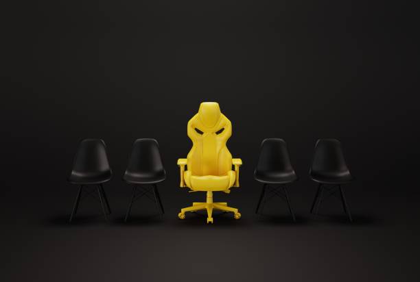 istock Regular chairs arranged in a row, and a distinctive gaming chair. 1466381137