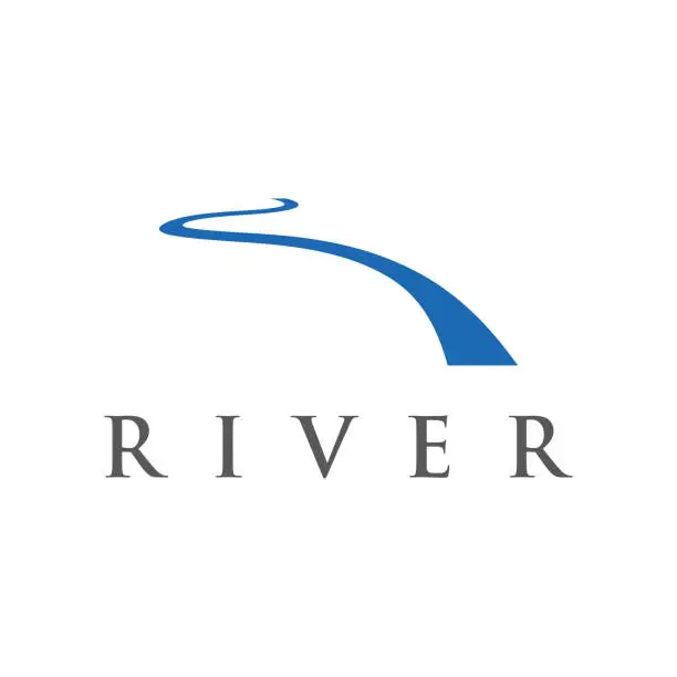 Vector illustration of Logos of rivers, creeks, riverbanks and streams. River logo with combination of mountains and farmland with concept design vector illustration template.