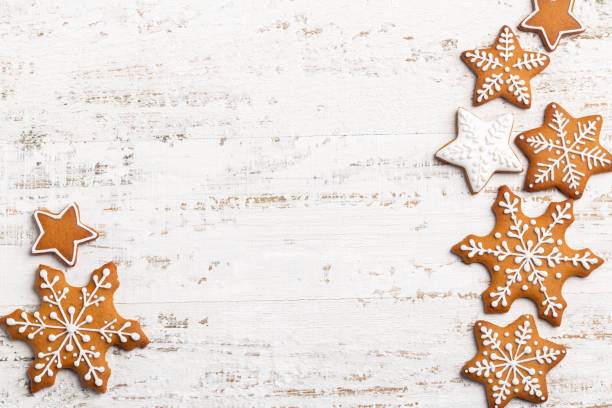 istock white background with Christmas gingerbread snowflakes icing cookies 1466384449