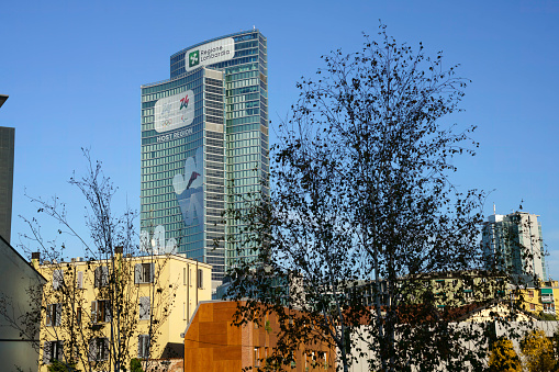 Milan, Italy - November 13, 2022: Modern buildings at Porta Nuova in Milan, Lombardy, Italy