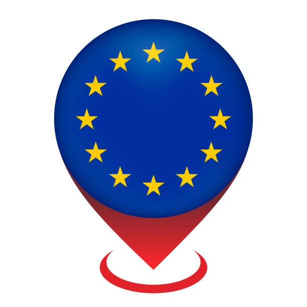 ilustrações, clipart, desenhos animados e ícones de ponteiro de mapas com contry união europeia. bandeira da união europeia. ilustração vetorial. - european union flag flag european community interface icons