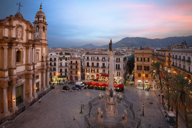 Palermo, Italy Overlooking Piazza San Domenico Palermo, Italy Overlooking Piazza San Domenico at dusk. piazza san domenico stock pictures, royalty-free photos & images