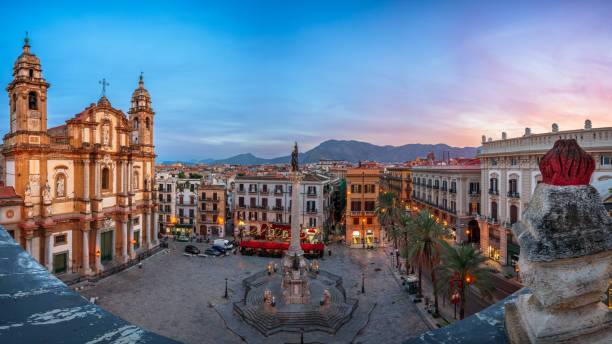 Palermo, Italy Overlooking Piazza San Domenico Palermo, Italy Overlooking Piazza San Domenico at dusk. piazza san domenico stock pictures, royalty-free photos & images