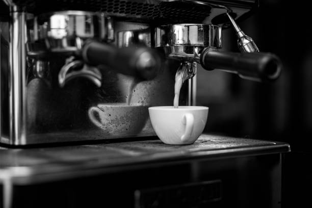 istock Coffee machine Cafe restaurant Black and white. 1466392217
