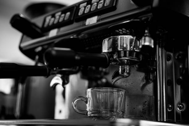 istock Coffee machine Cafe restaurant Black and white. 1466392606