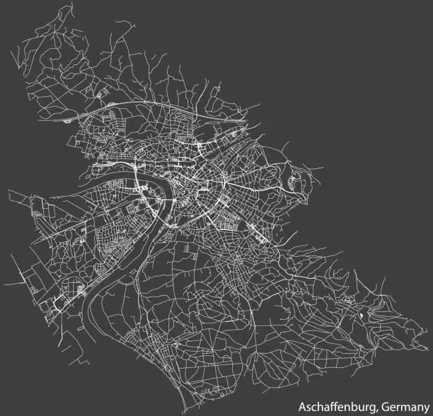 Vector illustration of Street roads map of ASCHAFFENBURG, GERMANY