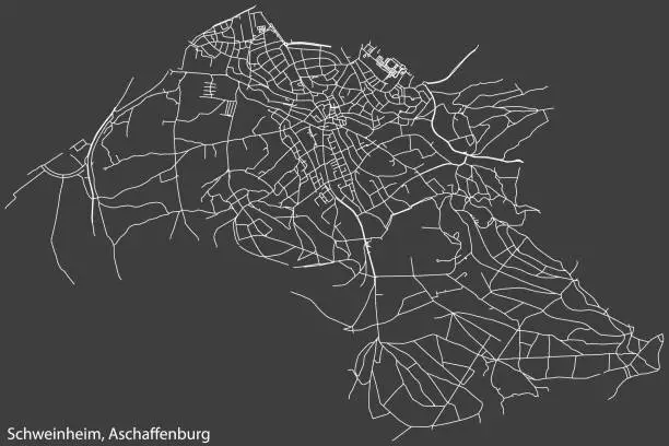 Vector illustration of Street roads map of the SCHWEINHEIM BOROUGH, ASCHAFFENBURG