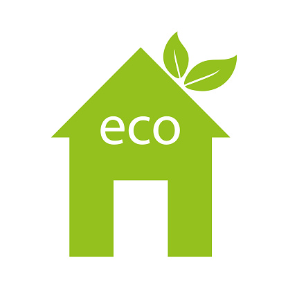 Eco green house in abstract style. Business concept. Clean energy. Vector illustration. EPS 10.